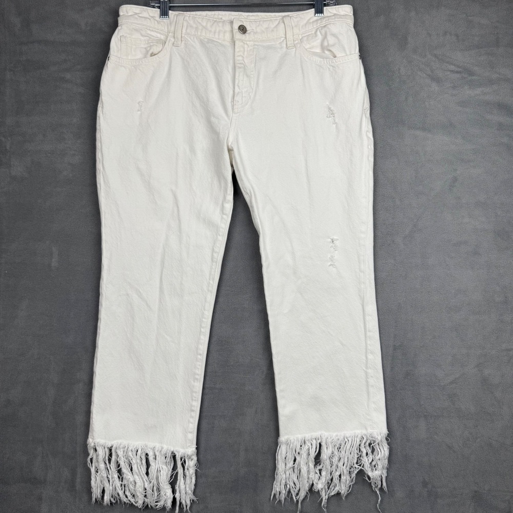 Pilcro HYPHEN White Distressed‎ Cropped Jeans Fringe Hem Women Size 30